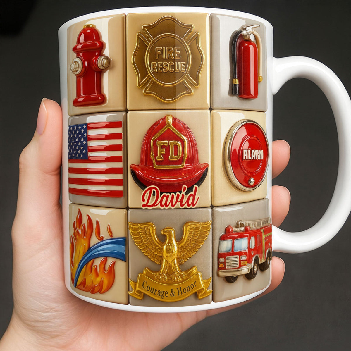 Fire Rescue Courage & Honor Firefighter Essentials, Custom Coffee Mug, Gift For Heroes and Families