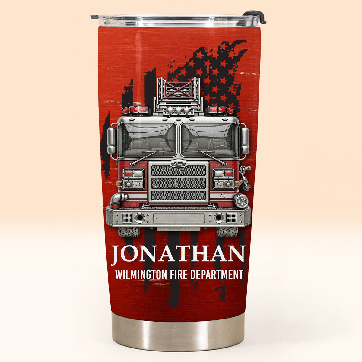 Fire Department With Fire Truck And Stars, Personalized Custom Stainless Steel Tumbler, Gift For Firefighters