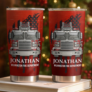 Fire Department With Fire Truck And Stars, Personalized Custom Stainless Steel Tumbler, Gift For Firefighters