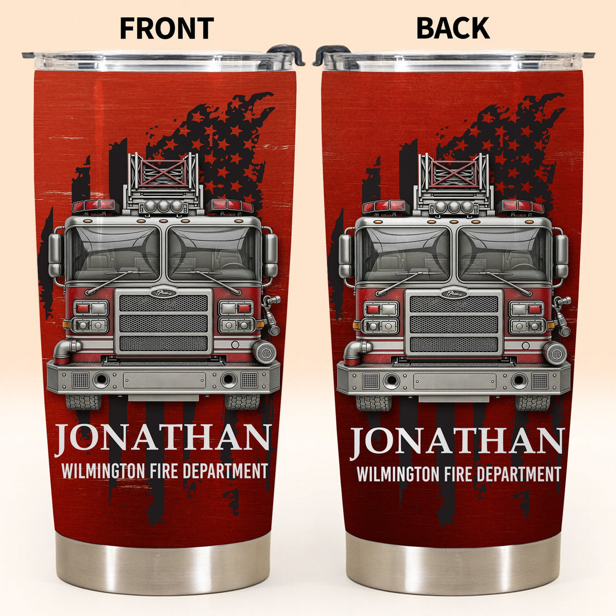 Fire Department With Fire Truck And Stars, Personalized Custom Stainless Steel Tumbler, Gift For Firefighters