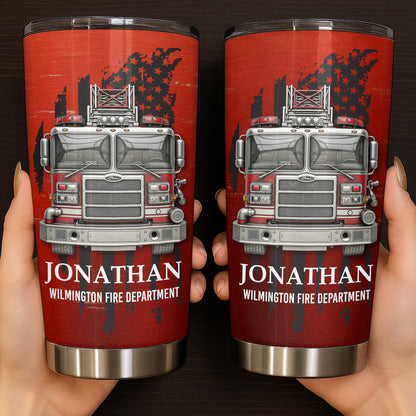 Fire Department With Fire Truck And Stars, Personalized Custom Stainless Steel Tumbler, Gift For Firefighters