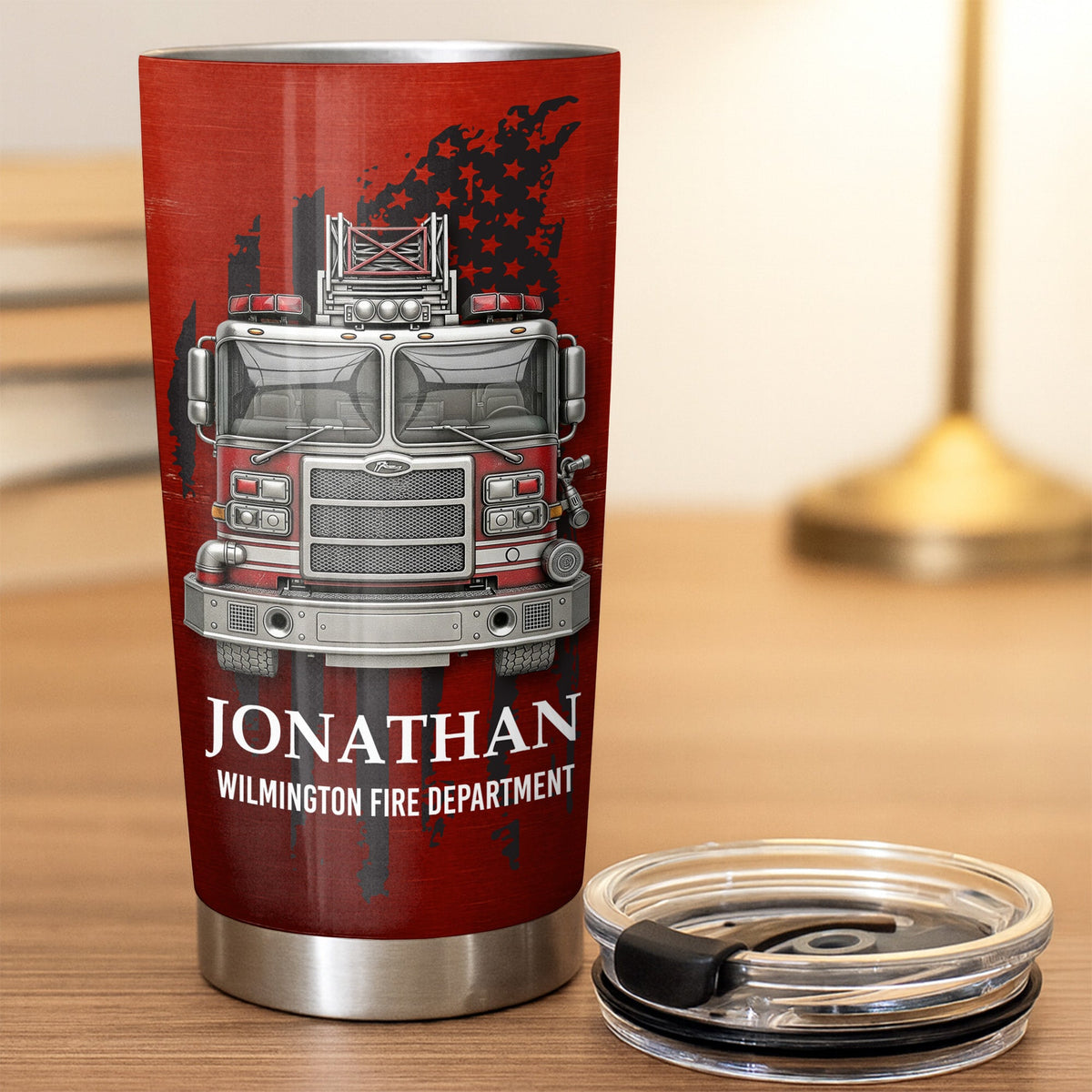 Fire Department With Fire Truck And Stars, Personalized Custom Stainless Steel Tumbler, Gift For Firefighters