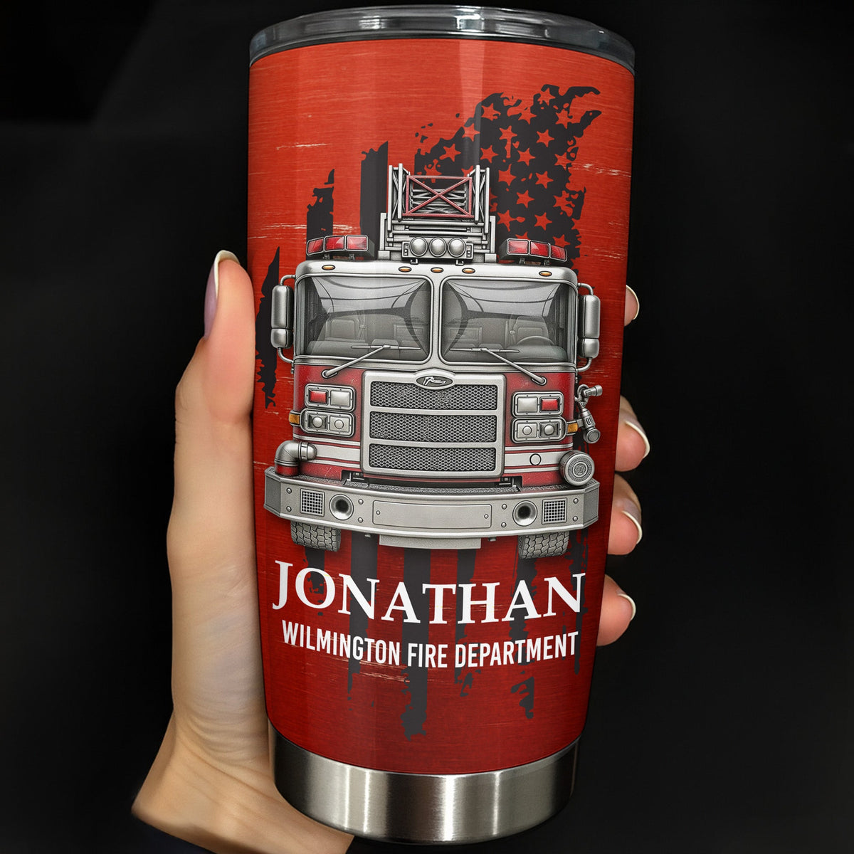 Fire Department With Fire Truck And Stars, Personalized Custom Stainless Steel Tumbler, Gift For Firefighters