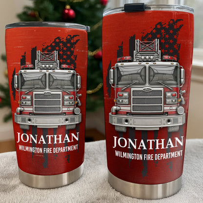 Fire Department With Fire Truck And Stars, Personalized Custom Stainless Steel Tumbler, Gift For Firefighters