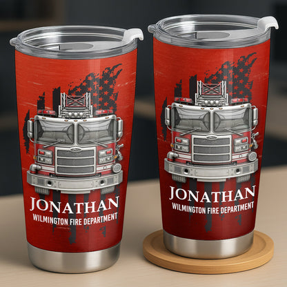 Fire Department With Fire Truck And Stars, Personalized Custom Stainless Steel Tumbler, Gift For Firefighters