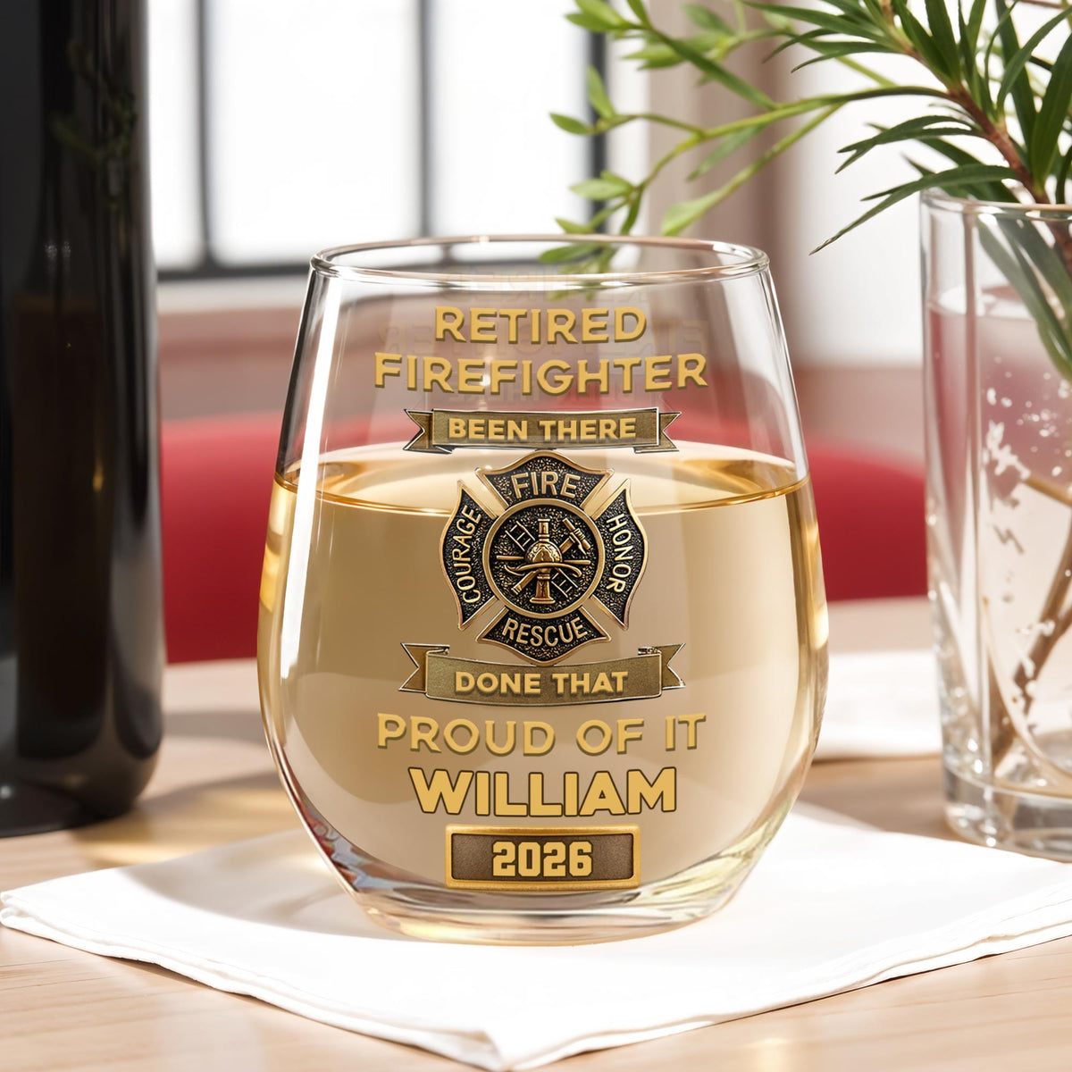 Retired Firefighter Been There Done That Proud Of It Badge,Personalized Stemless Wine Glass,Gift For Retired Firefighters