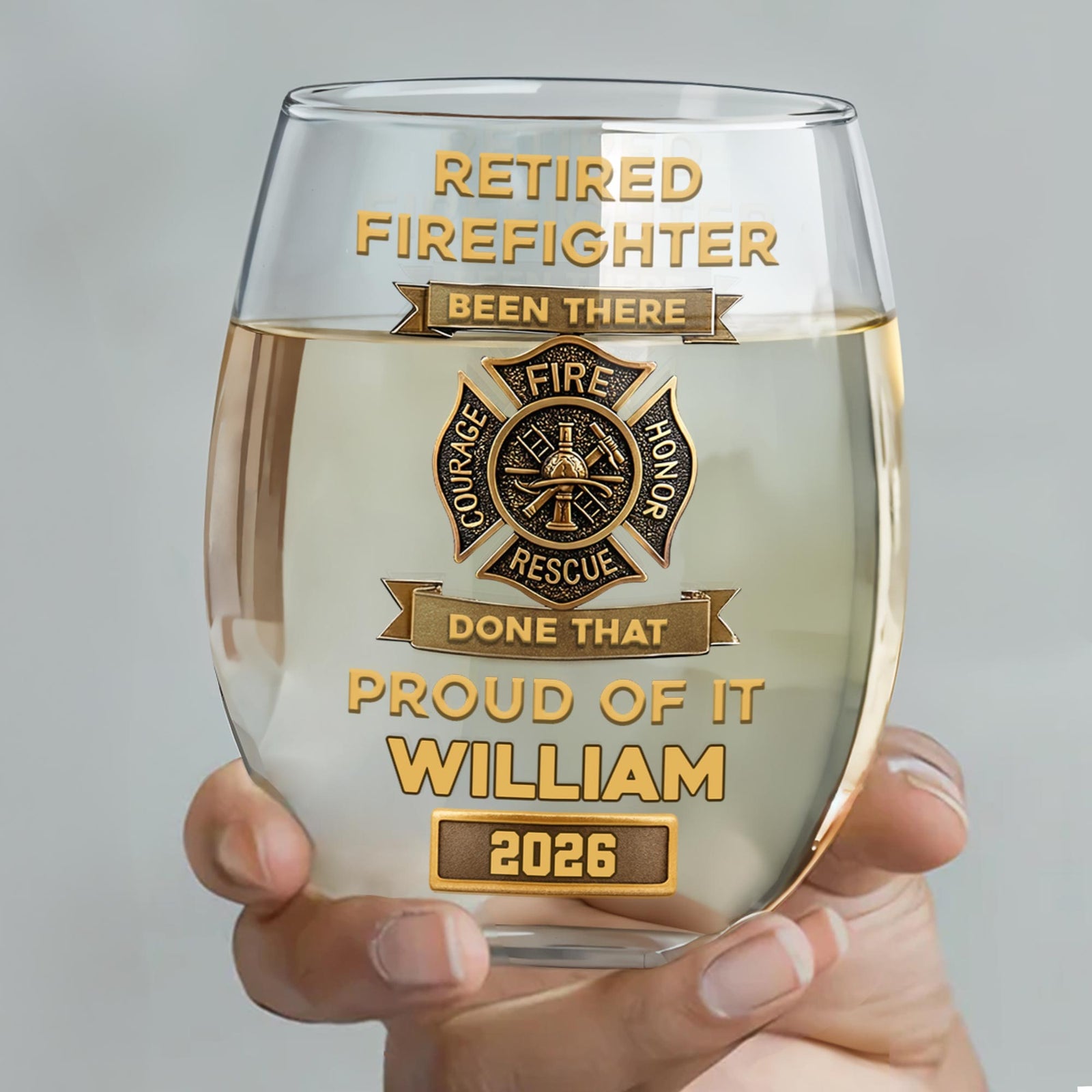 Retired Firefighter Been There Done That Proud Of It Badge,Personalized Stemless Wine Glass,Gift For Retired Firefighters