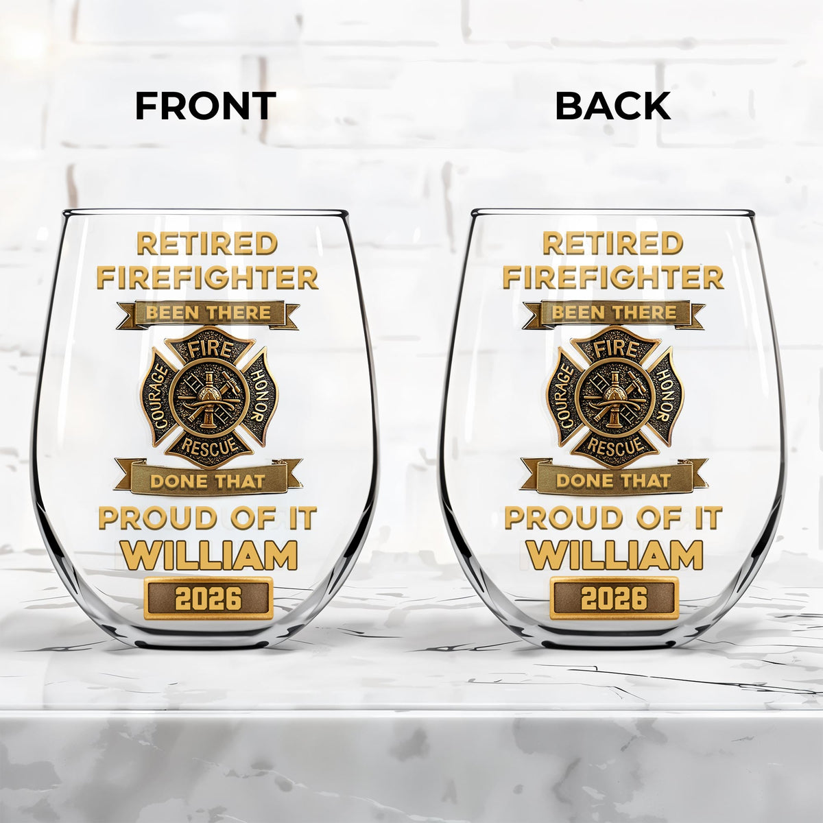 Retired Firefighter Been There Done That Proud Of It Badge,Personalized Stemless Wine Glass,Gift For Retired Firefighters