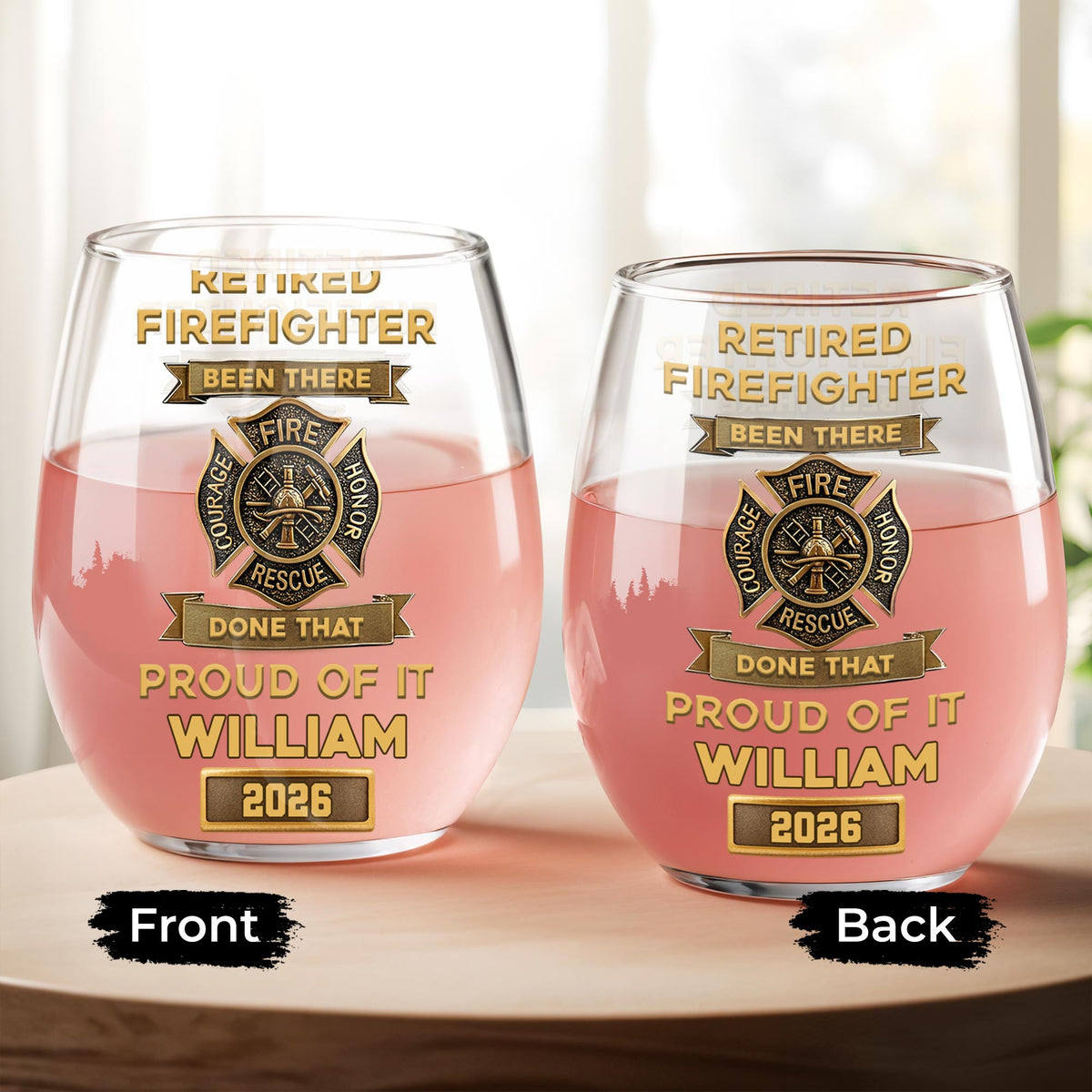 Retired Firefighter Been There Done That Proud Of It Badge,Personalized Stemless Wine Glass,Gift For Retired Firefighters