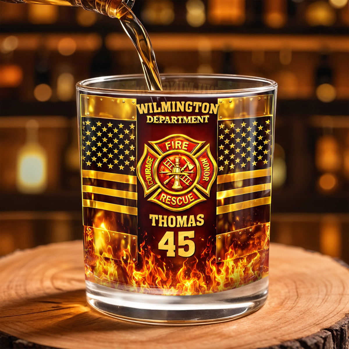 Fire Department Courage Honor Rescue, Whiskey Glass, Gift For Firefighters
