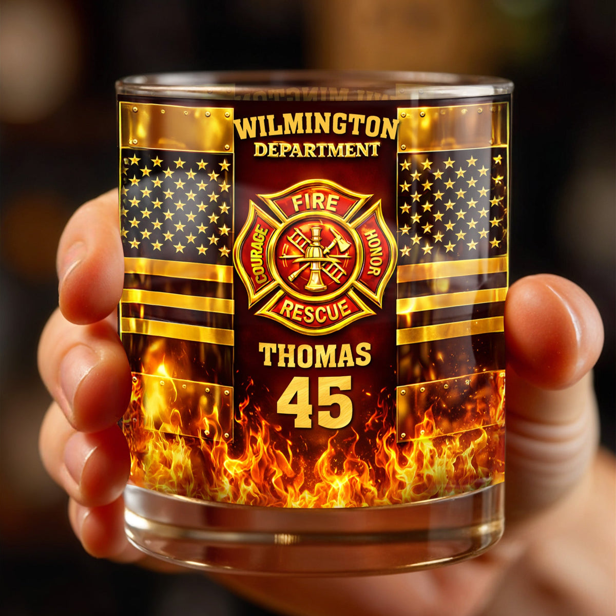 Fire Department Courage Honor Rescue, Whiskey Glass, Gift For Firefighters