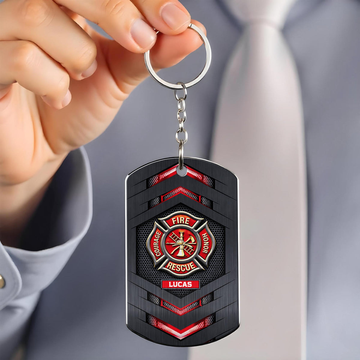 Fire Rescue Courage Honor, Stainless Steel Keychain, Gift For Firefighters
