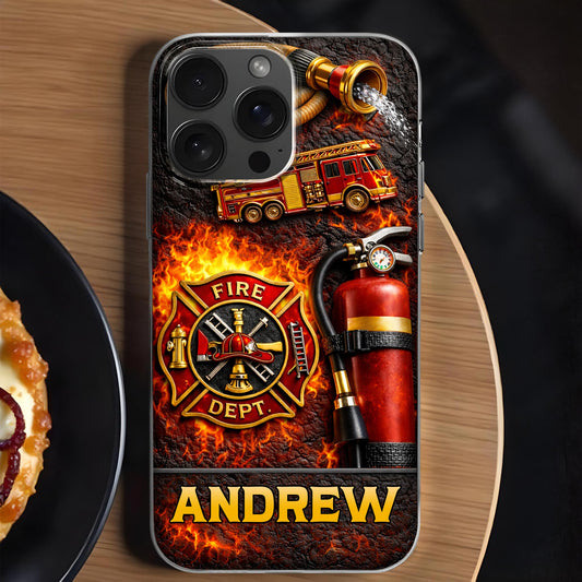 Fire Dept Firetruck and Badge, Personalized Clear Phone Case, Gift for Firefighters and Firefighter Lovers