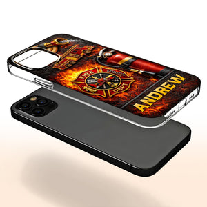 Fire Dept Firetruck and Badge, Personalized Clear Phone Case, Gift for Firefighters and Firefighter Lovers