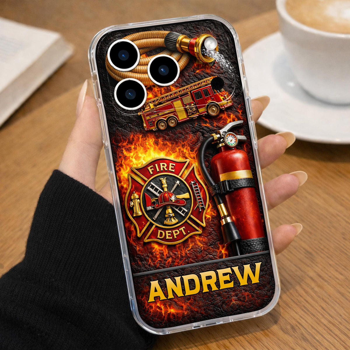 Fire Dept Firetruck and Badge, Personalized Clear Phone Case, Gift for Firefighters and Firefighter Lovers