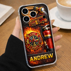 Fire Dept Firetruck and Badge, Personalized Clear Phone Case, Gift for Firefighters and Firefighter Lovers