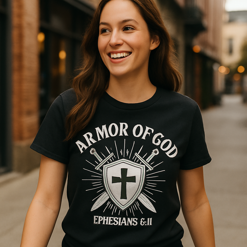Armor of God Christian T-Shirt | Faith Over Fear Shield Cross Swords | Ephesians 6:11 Bible Verse Tee for Believers Faith%20Over%20Fear%20prompt%20%2310%20lifestyle%20mockup.png