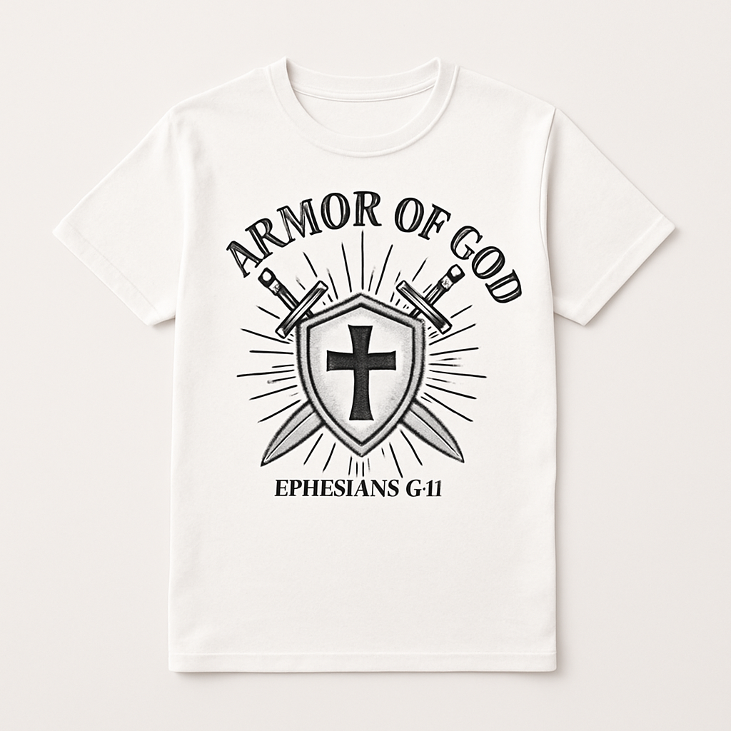 Armor of God Christian T-Shirt | Faith Over Fear Shield Cross Swords | Ephesians 6:11 Bible Verse Tee for Believers Faith%20Over%20Fear%20prompt%20%2310%20studio%20mockup.png