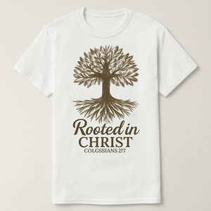 Rooted in Christ T-Shirt – Faith Over Fear Christian Scripture Colossians 2:17 Tee with Tree Graphic, Inspirational Religious Shirt Faith%20Over%20Fear%20prompt%20%2314%20studio%20mockup.png