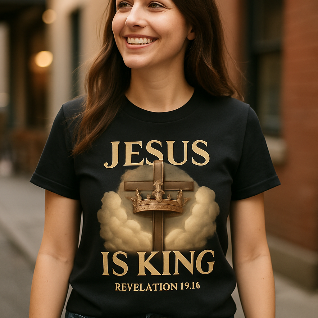 Jesus Is King Faith Over Fear Christian T-Shirt – Cross & Crown Design, Revelation 19:16, Inspirational Religious Apparel Faith%20Over%20Fear%20prompt%20%2315%20lifestyle%20mockup.png