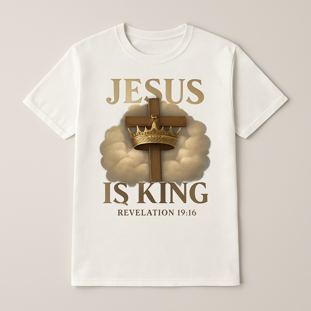 Jesus Is King Faith Over Fear Christian T-Shirt – Cross & Crown Design, Revelation 19:16, Inspirational Religious Apparel Faith%20Over%20Fear%20prompt%20%2315%20studio%20mockup.png