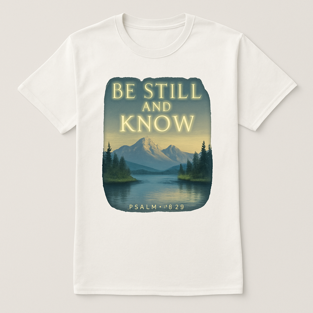 Be Still and Know Psalm 46:10 Christian Mountain Nature T-Shirt – Faith Over Fear Bible Verse Shirt for Spiritual Inspiration Faith%20Over%20Fear%20prompt%20%2316%20studio%20mockup.png