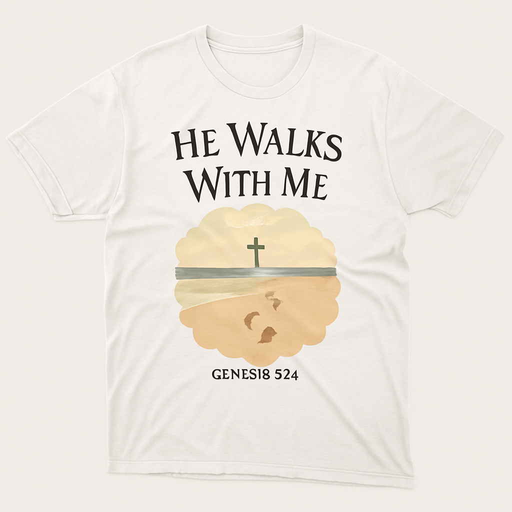 He Walks With Me Christian T-Shirt – Faith Over Fear, Cross & Footprints Beach Design, Inspirational Bible Verse Tee for Believers Faith%20Over%20Fear%20prompt%20%2317%20studio%20mockup.png