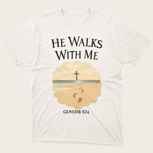 He Walks With Me Christian T-Shirt – Faith Over Fear, Cross & Footprints Beach Design, Inspirational Bible Verse Tee for Believers Faith%20Over%20Fear%20prompt%20%2317%20studio%20mockup.png