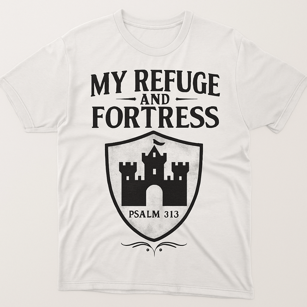 My Refuge and Fortress Psalm 91:2 T-Shirt – Christian Faith Over Fear Shield Castle Scripture Tee Faith%20Over%20Fear%20prompt%20%2318%20studio%20mockup.png