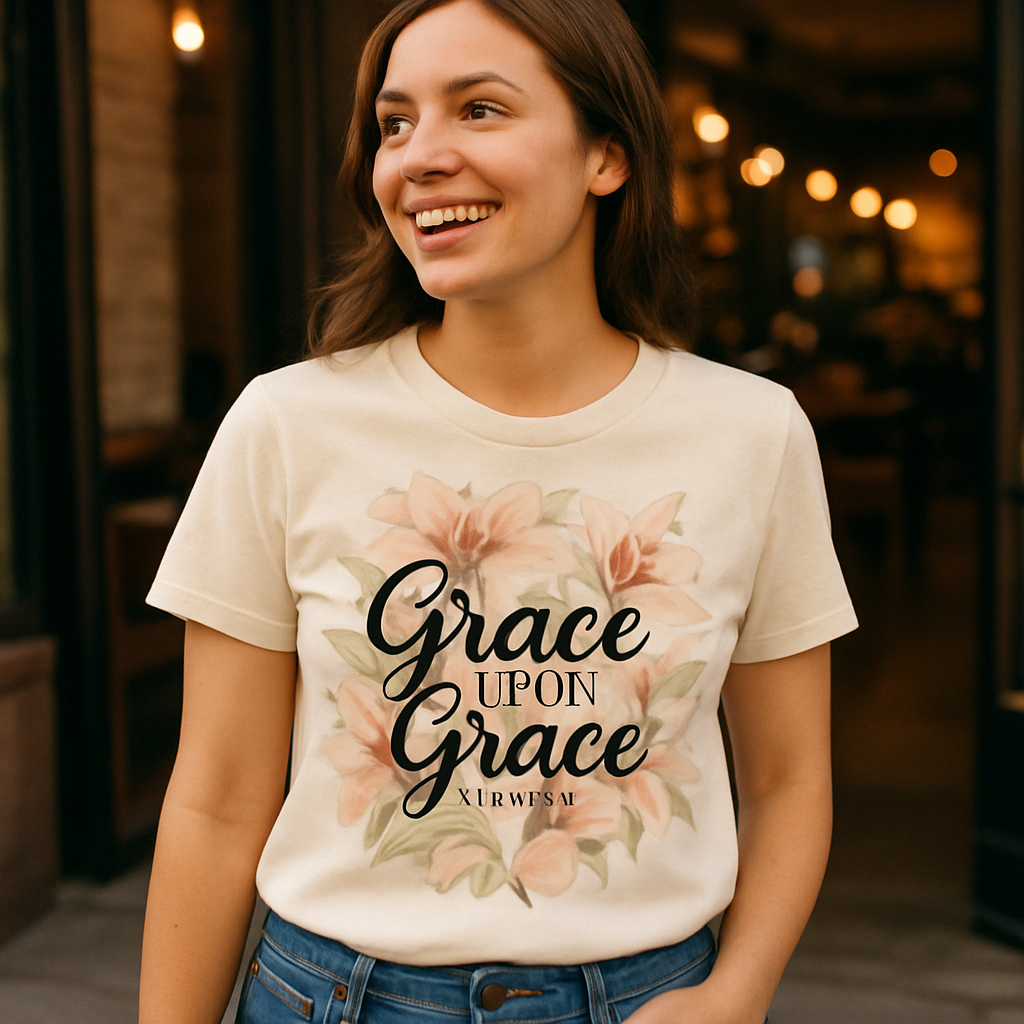 Grace Upon Grace Christian T-Shirt – Faith Over Fear Scripture Tee with Floral Watercolor Design, Inspirational Bible Verse Shirt Faith%20Over%20Fear%20prompt%20%2319%20lifestyle%20mockup.png