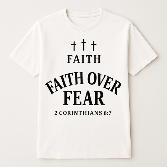 Faith Over Fear Christian T-Shirt – 2 Corinthians 5:7 Bible Verse, Inspirational Religious Tee with Crosses, Spiritual Gift Faith%20Over%20Fear%20prompt%20%2322%20studio%20mockup.png