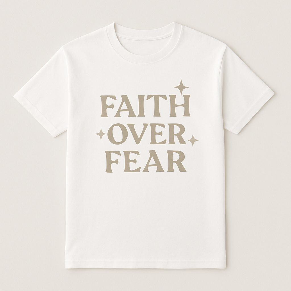 Faith Over Fear Christian T-Shirt – Bold Inspirational Quote Tee with Star Accents, Spiritual Motivational Shirt, Religious Gift Faith%20Over%20Fear%20prompt%20%2323%20studio%20mockup.png