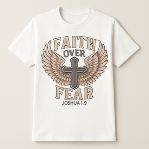 Faith Over Fear Christian T-Shirt – Winged Cross Joshua 1:9 Scripture Tee – Inspirational Religious Gift for Men & Women Faith%20Over%20Fear%20prompt%20%2324%20studio%20mockup.png