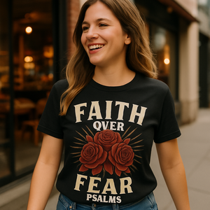 Faith Over Fear Christian T-Shirt – Vintage Roses, Psalms Scripture, Inspirational Religious Tee, Spiritual Gift Apparel Faith%20Over%20Fear%20prompt%20%2325%20lifestyle%20mockup.png