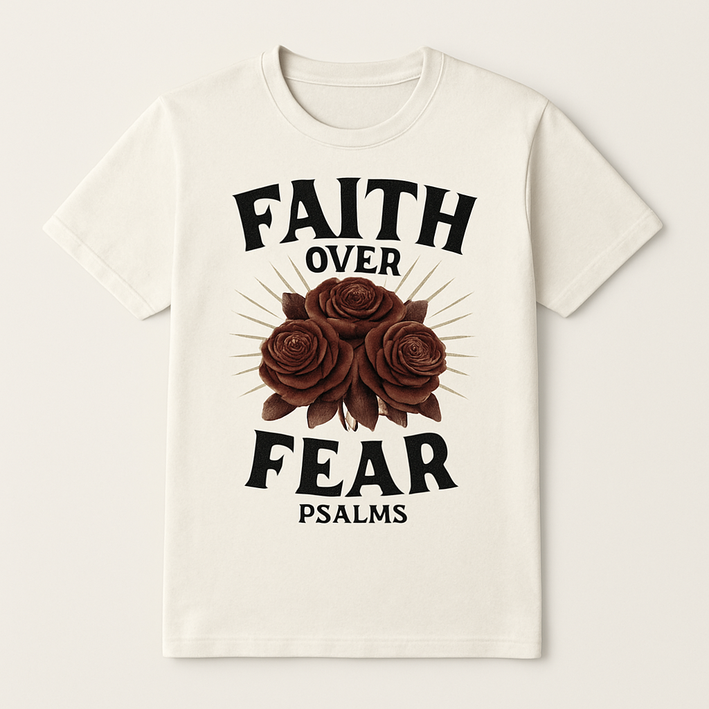 Faith Over Fear Christian T-Shirt – Vintage Roses, Psalms Scripture, Inspirational Religious Tee, Spiritual Gift Apparel Faith%20Over%20Fear%20prompt%20%2325%20studio%20mockup.png