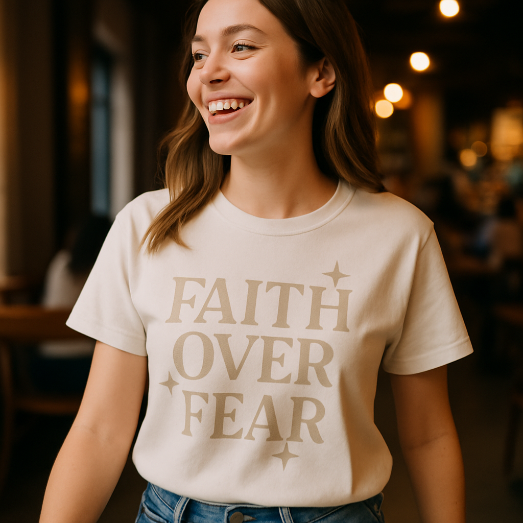Faith Over Fear T-Shirt – Inspirational Christian Tee with Bold Lettering & Stars, Motivational Religious Graphic Shirt for Women & Men Faith%20Over%20Fear%20prompt%20%2327%20lifestyle%20mockup.png