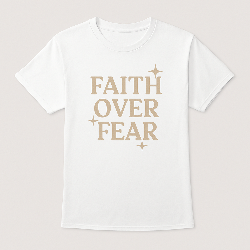 Faith Over Fear T-Shirt – Inspirational Christian Tee with Bold Lettering & Stars, Motivational Religious Graphic Shirt for Women & Men Faith%20Over%20Fear%20prompt%20%2327%20studio%20mockup.png