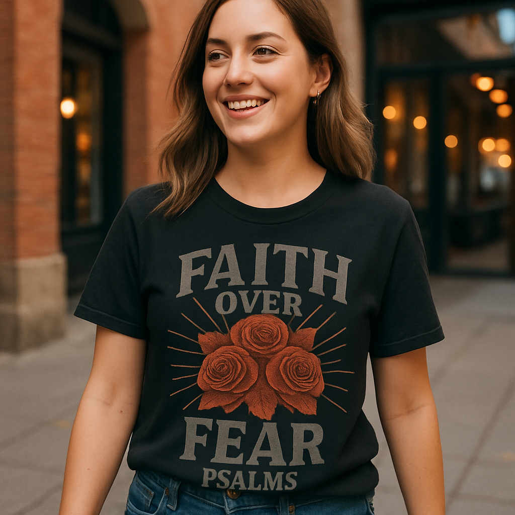 Faith Over Fear Christian T-Shirt – Vintage Roses & Psalms Bible Verse Inspirational Scripture Tee for Believers Faith%20Over%20Fear%20prompt%20%2328%20lifestyle%20mockup.png