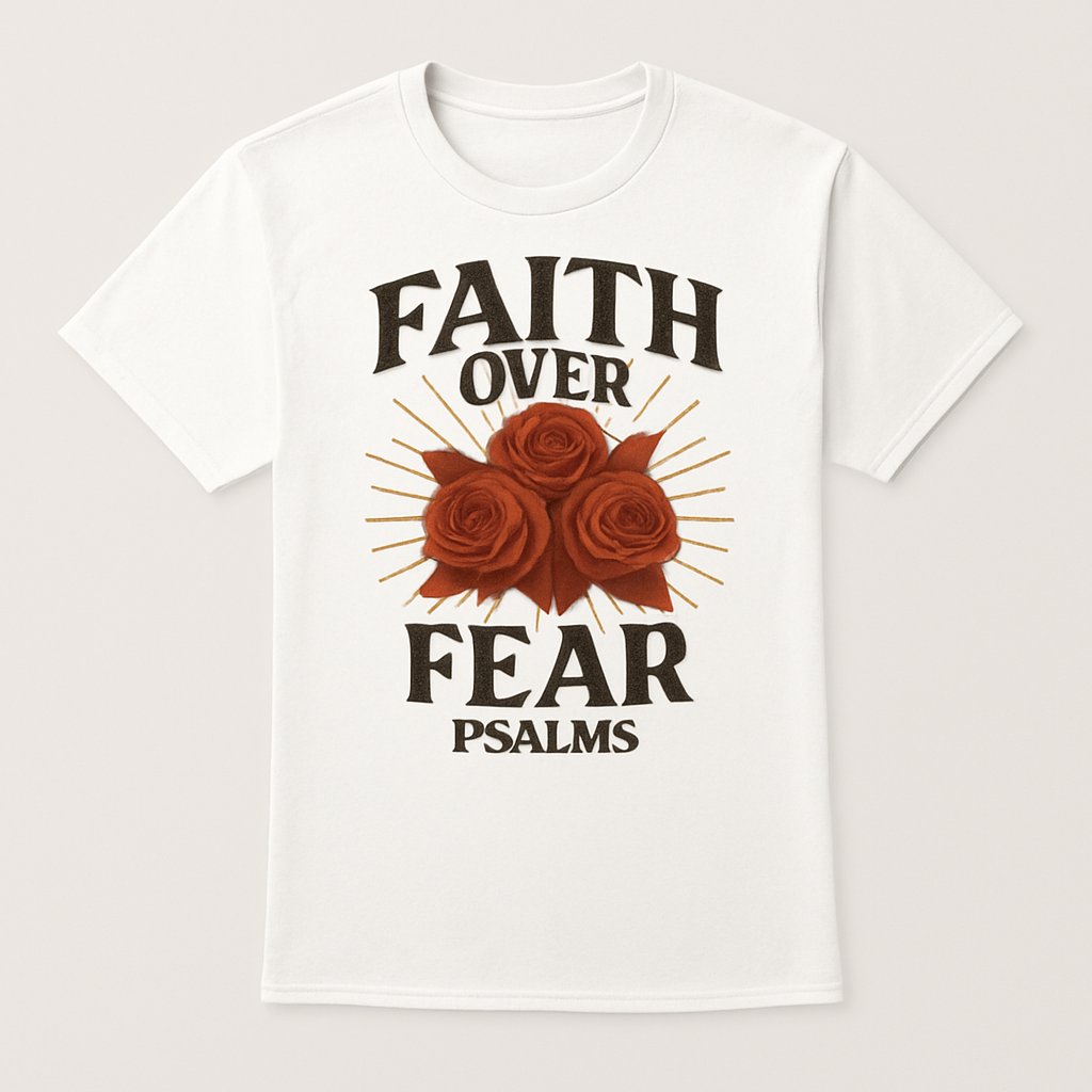Faith Over Fear Christian T-Shirt – Vintage Roses & Psalms Bible Verse Inspirational Scripture Tee for Believers Faith%20Over%20Fear%20prompt%20%2328%20studio%20mockup.png