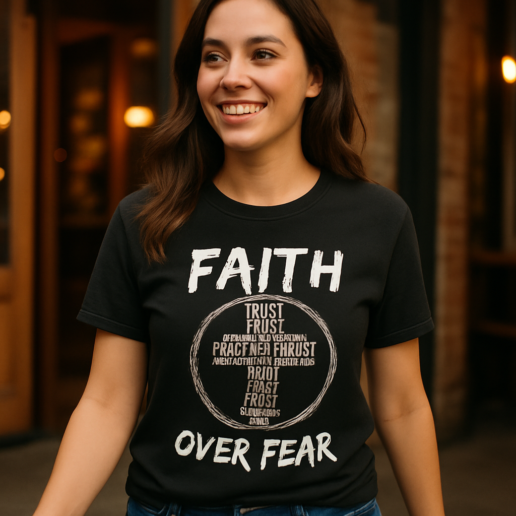 Faith Over Fear Christian Cross T-Shirt – Inspirational Trust & Courage Tee for Believers, Religious Graphic Faith Shirt Faith%20Over%20Fear%20prompt%20%2331%20lifestyle%20mockup.png