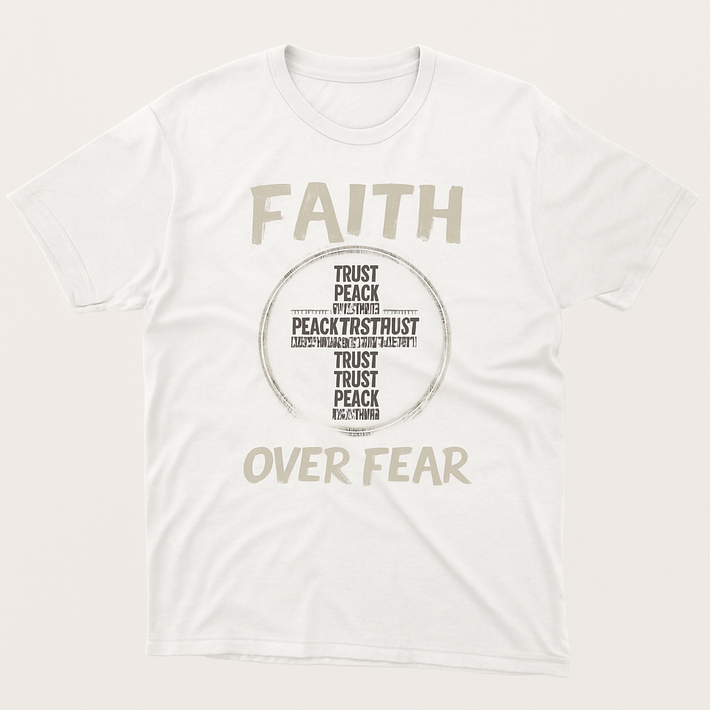 Faith Over Fear Christian Cross T-Shirt – Inspirational Trust & Courage Tee for Believers, Religious Graphic Faith Shirt Faith%20Over%20Fear%20prompt%20%2331%20studio%20mockup.png