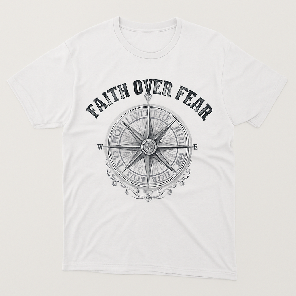 Faith Over Fear Compass T-Shirt – Inspirational Christian Graphic Tee, Motivational Spiritual Apparel, Vintage Nautical Design Faith%20Over%20Fear%20prompt%20%2333%20studio%20mockup.png