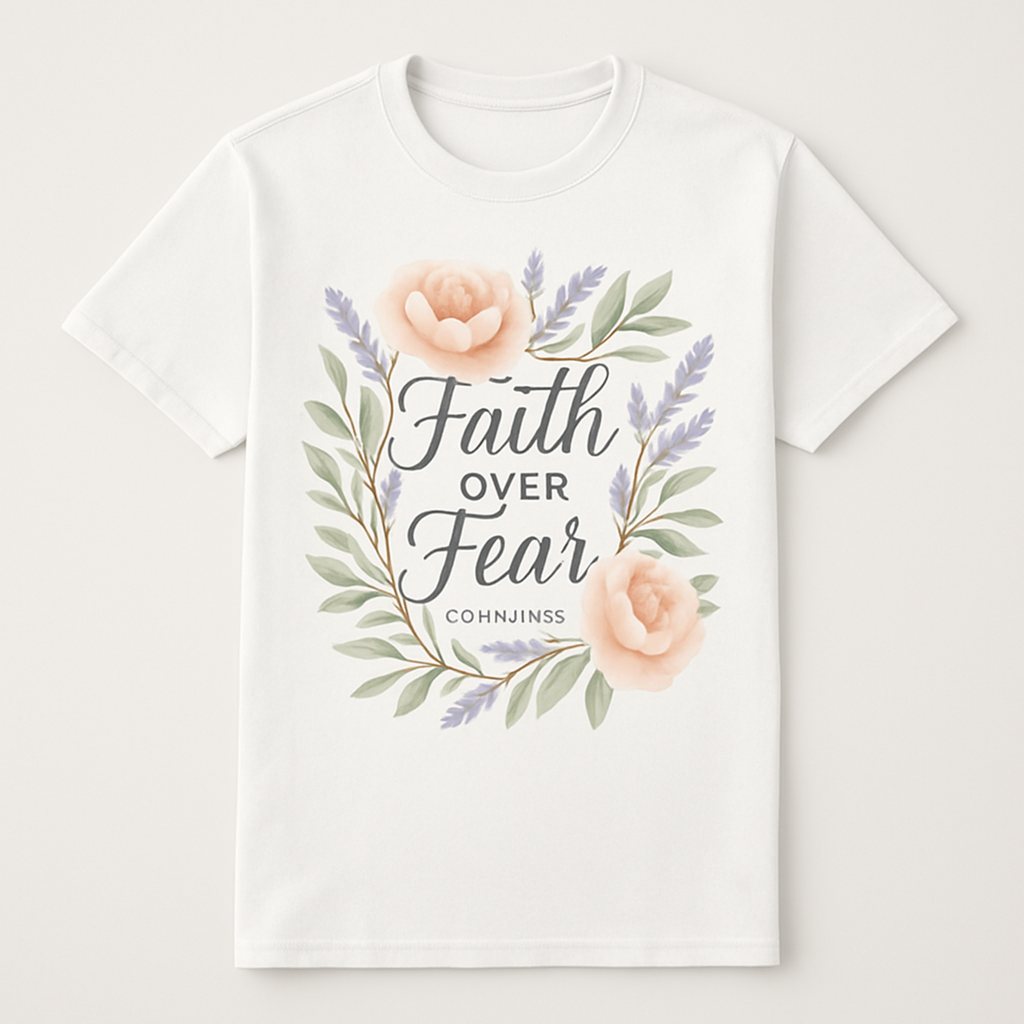 Faith Over Fear Floral Christian T-Shirt – Inspirational Bible Verse Tee with Pastel Flowers, Religious Gift for Women Faith%20Over%20Fear%20prompt%20%2335%20studio%20mockup.png