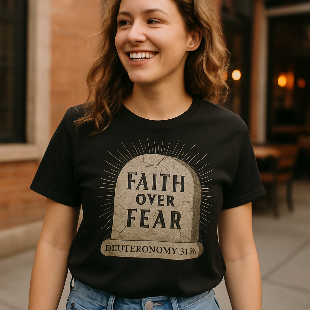 Faith Over Fear Christian T-Shirt – Scripture Stone Tablet Graphic, Spiritual Inspiration, Religious Gift, Deuteronomy Bible Verse Tee Faith%20Over%20Fear%20prompt%20%2337%20lifestyle%20mockup.png