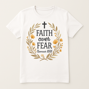 Faith Over Fear Christian T-Shirt – Romans 15:13 Verse, Cross & Floral Design, Inspirational Scripture Tee for Believers Faith%20Over%20Fear%20prompt%20%2339%20studio%20mockup.png