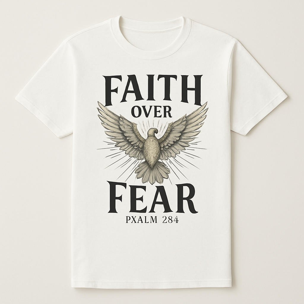 Faith Over Fear Christian T-Shirt – Psalm 23:4 Bible Verse, Vintage Dove, Inspirational Religious Apparel for Believers Faith%20Over%20Fear%20prompt%20%233%20studio%20mockup.png