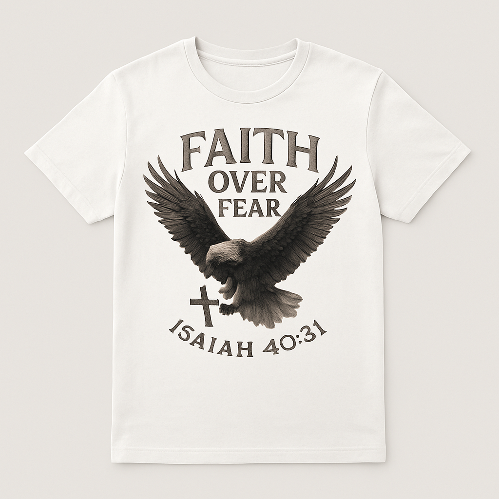 Faith Over Fear Isaiah 40:31 Eagle Christian T-Shirt – Inspirational Scripture Tee with Cross, Religious Gift, Spiritual Apparel Faith%20Over%20Fear%20prompt%20%2340%20studio%20mockup.png