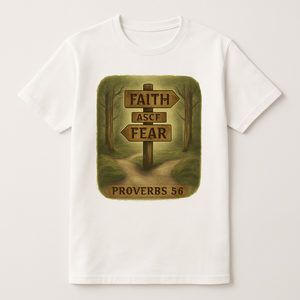 Faith Over Fear Christian T-Shirt – Proverbs 3:6 Bible Verse, Rustic Wooden Sign, Inspirational Religious Tee for Believers Faith%20Over%20Fear%20prompt%20%2346%20studio%20mockup.png