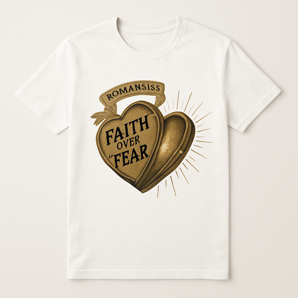 Faith Over Fear Heart Locket Christian T-Shirt – Romans 8:28 Bible Verse Religious Inspirational Apparel Gift Faith%20Over%20Fear%20prompt%20%2348%20studio%20mockup.png