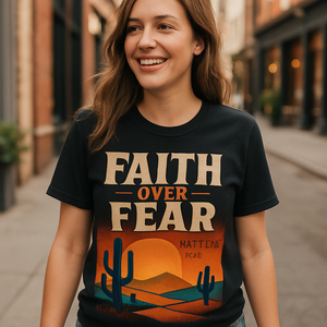 Faith Over Fear Christian T-Shirt – Retro Sunset Desert Bible Verse Graphic – Inspirational Religious Tee for Believers Faith%20Over%20Fear%20prompt%20%2349%20lifestyle%20mockup.png
